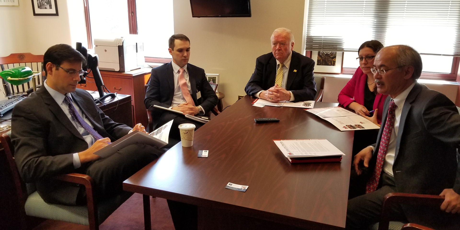 L-R: Richard Baltimore, chief advisor and legal counsel to House Majority Leader Matt Ritter, D-1; PIACT Lobbyist James Woulfe, Esq.; PIACT past President Robert C. Shanley, CIC; PIACT-YIP President Katie Bailey; and PIACT past President Augusto Russell, CIC. 