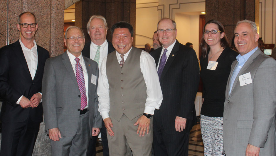L-R: 2544 ID: L-R – PIACT National Director and past President Timothy G. Russell, CPCU; PIACT past President Jonathan Black, LUTCF, CPIA, CLTC; PIACT Secretary Mark Connelly, CIC; Sen. Tony Hwang, R-28; Sen. Kevin C. Kelly, R-21; PIACT-YIP Vice President Kathleen Bailey; and PIACT member John Ambrusco.