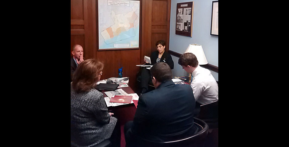 From left: PIA National Director and PIACT Past President Timothy Russell, CPCU; PIACT President-elect Teri Walsh; PIACT Director Loretta Lesko, CIC; PIACT-YIP Director Nicholas Ruickholdt meet with XXX, Himes.