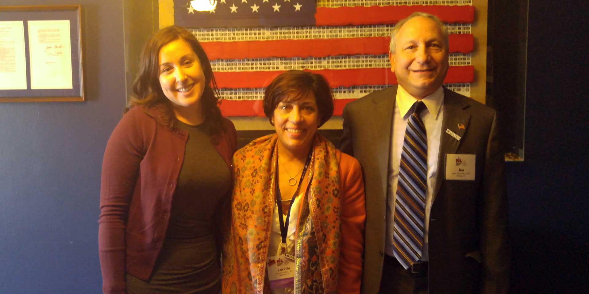 Deputy Chief of Staff to Rep. Jim Himes, D-4, Rachel Kelly; PIACT President Loretta Lesko, CIC; and PIACT past President James Pascarella, CPCU.