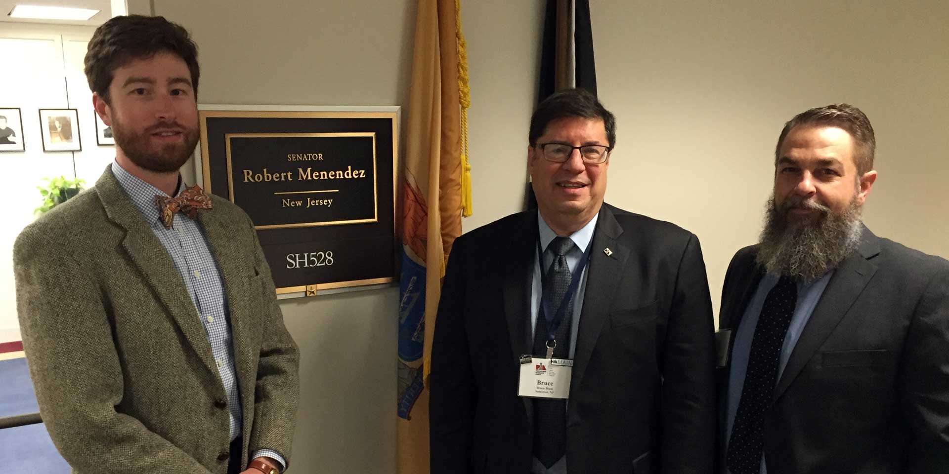 Robert “Rob” T.J. Childers Jr., legislative aide to Sen. Robert Menendez, D-N.J.; PIANJ Treasurer Bruce Blum; and PIANJ past President William R. Vowteras, CPIA. 