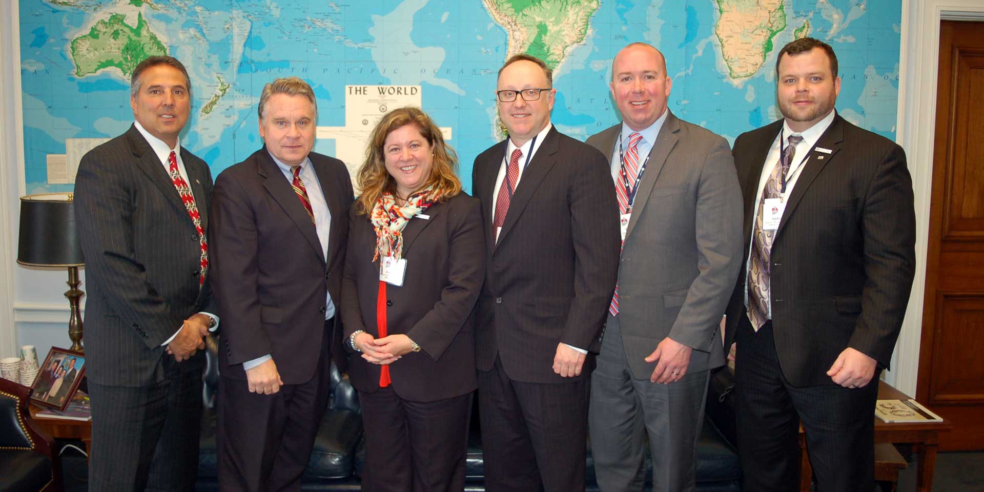 L-R: PIANJ President Charles J. Caruso, CIC, CPIA; Rep. Christopher H. Smith, R-4; PIANJ Vice President Kacy Campion Renna, CIC; PIANJ Vice President Lloyd “Rip” Bush; PIANJ Director Thomas Wilkens; and PIANJ Director Andrew Harris Jr., CIC, AAI.