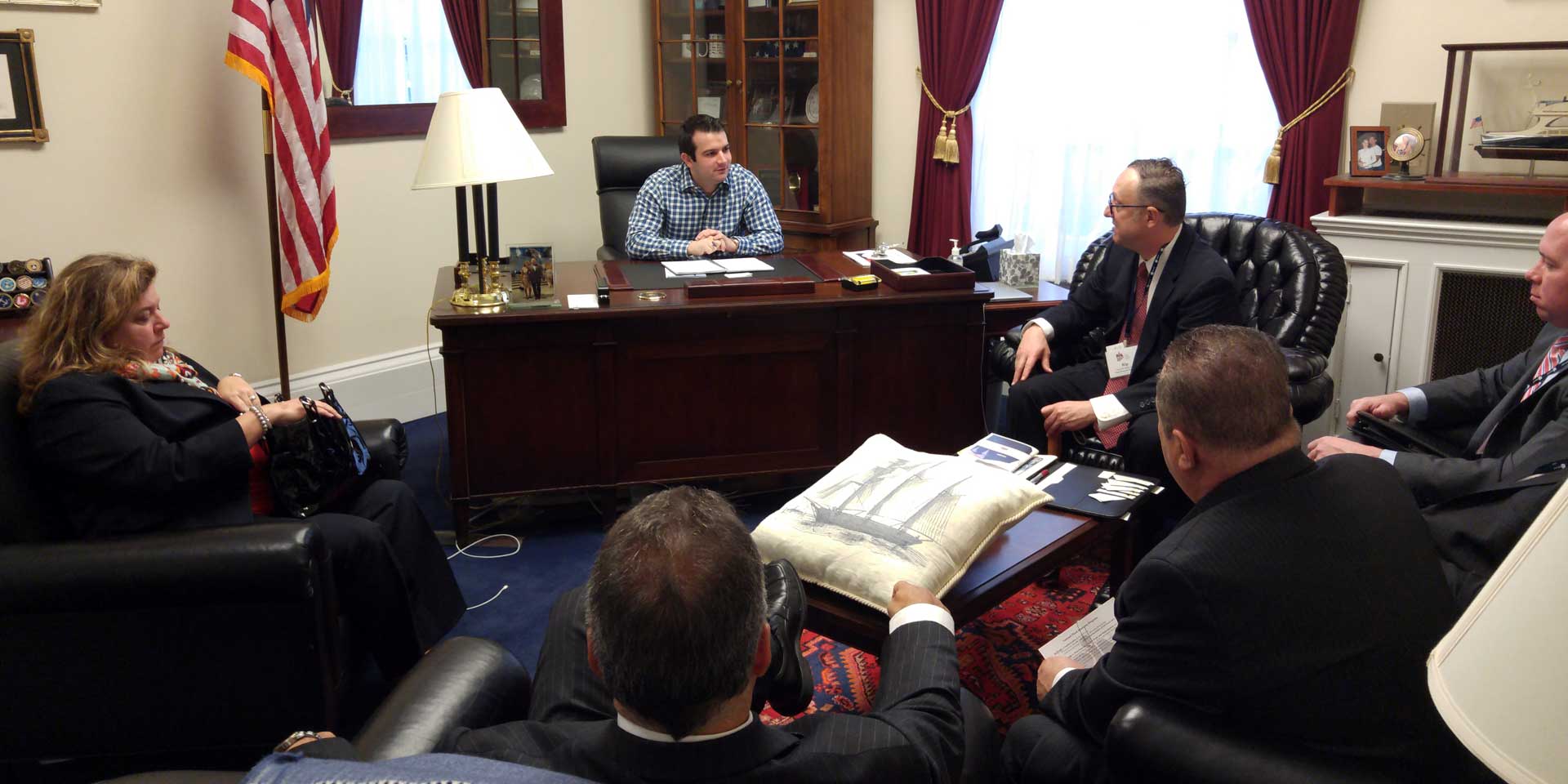 L-R: PIANJ Vice President Kacy Campion Renna, CIC; Legislative Assistant to Rep. Tom MacArthur, R-3, Justin Durbin; PIANJ Vice President Lloyd “Rip” Bush; PIANJ Director Thomas Wilkens; PIANJ Director Andrew Harris Jr., CIC, AAI; PIANJ First Vice President Donald J. LaPenna Jr.; and PIANJ President Charles J. Caruso, CIC, CPIA.