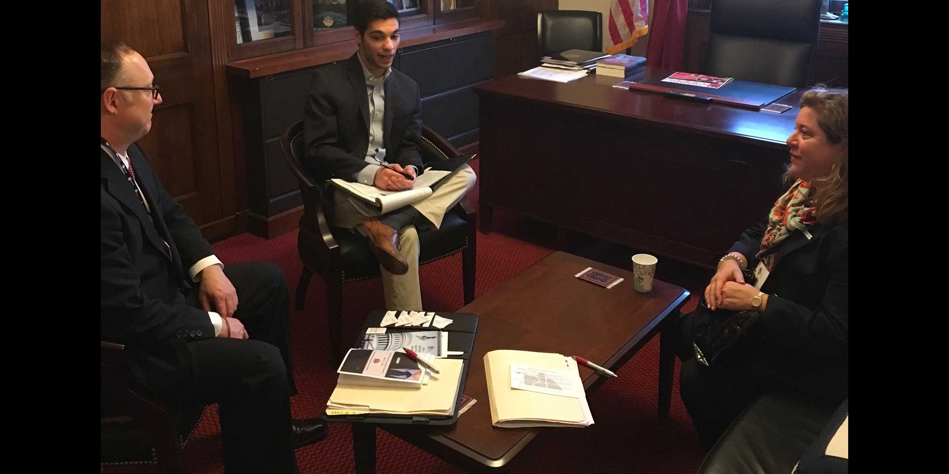 L-R: PIANJ Vice President Lloyd “Rip” Bush; Legislative Assistant for Rep. Donald Norcross, D-1,  Vincent Sarubbi; and PIANJ Vice President Kacy Campion Renna, CIC.