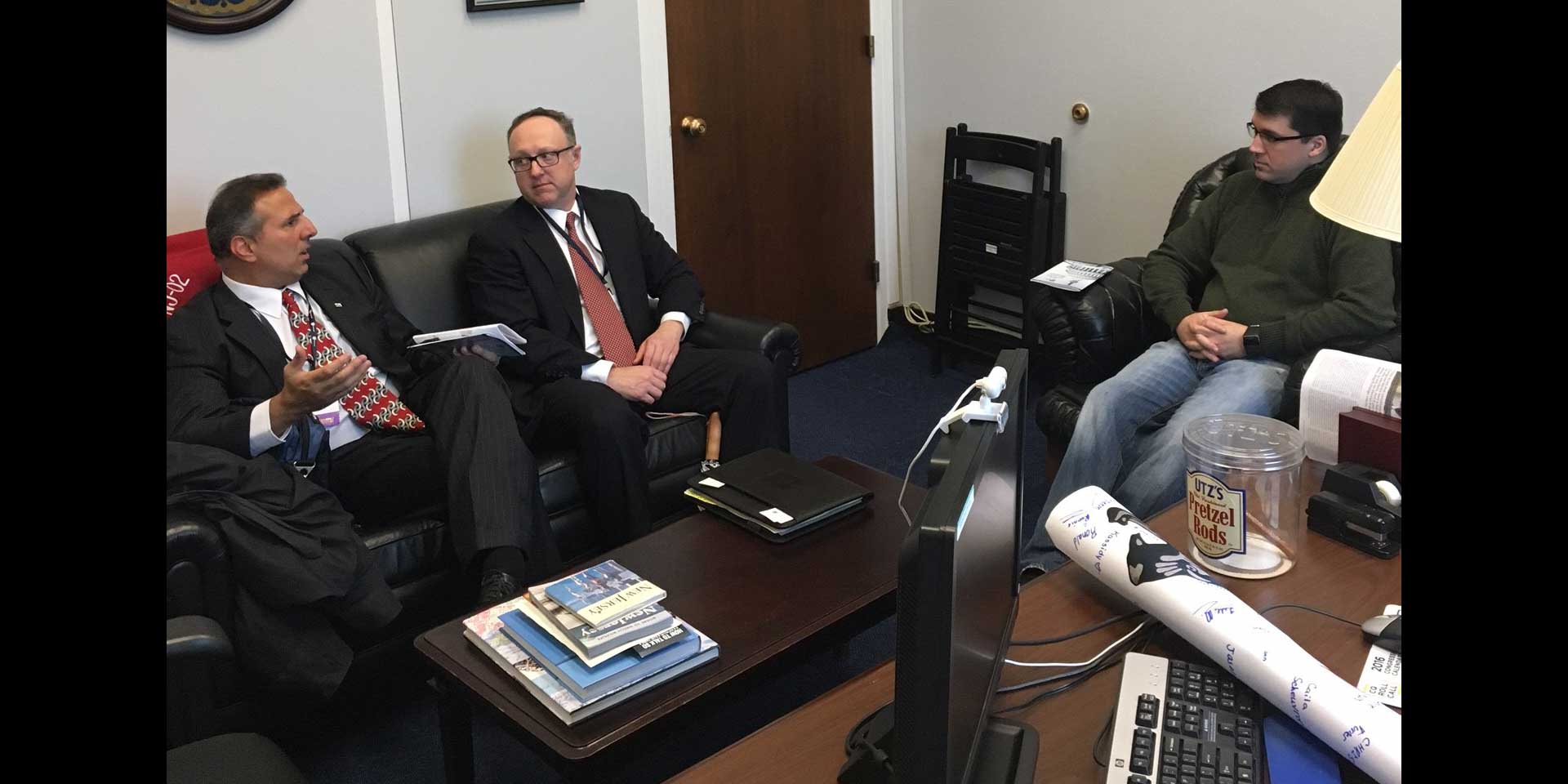 L-R: PIANJ President Charles J. Caruso, CIC, CPIA; PIANJ Vice President Lloyd “Rip” Bush; Senior Legislative Assistant for Rep. Frank A. LoBiondo, R-2, Jacob Schanzenbach.