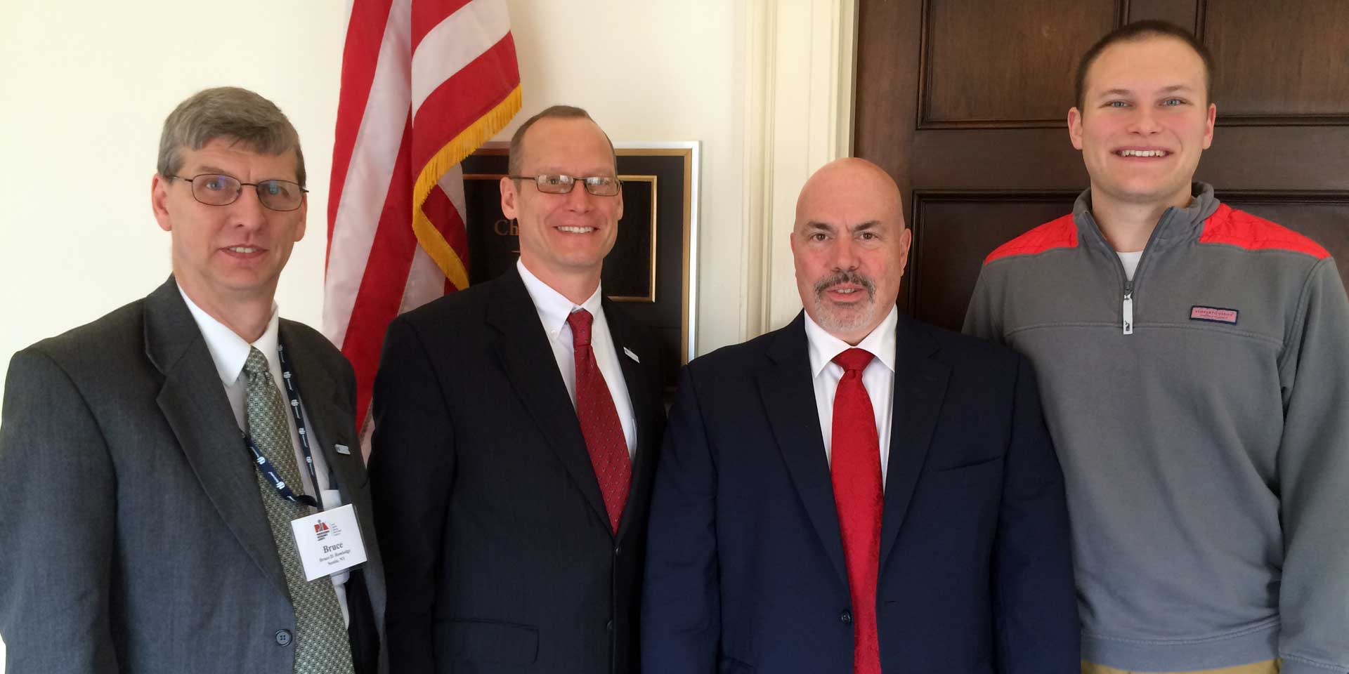 L-R: PIANY Secretary Bruce D. Rowledge; PIANY Director of Government & Industry Affairs Matthew F. Guilbault, Esq.; PIANY past President Richard A. Savino, CIC, CPIA; and Legislative Correspondent to Rep. Chris Gibson, R-19, Jeff Bishop.