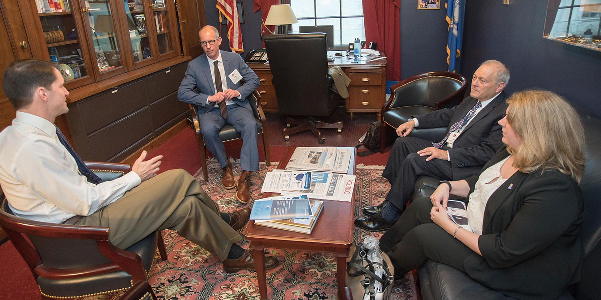 L-R: Rep. Jim Himes, D-4; PIA National Director and PIACT past President Timothy G. Russell, CPCU; PIACT past President Jonathan Black, LUTCF, CPIA, CLTC; and PIACT Government Affairs Counsel Sarah Coli, Esq.