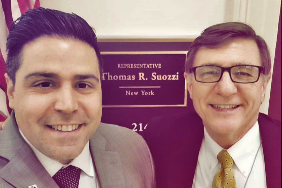 
L-R: PIANY Secretary Gino A. Orrino, CPIA, and PIANY Director Gary Slavin, CLTC, CIC, outside the office of Rep. Thomas R. Souzzi’s, D-3.