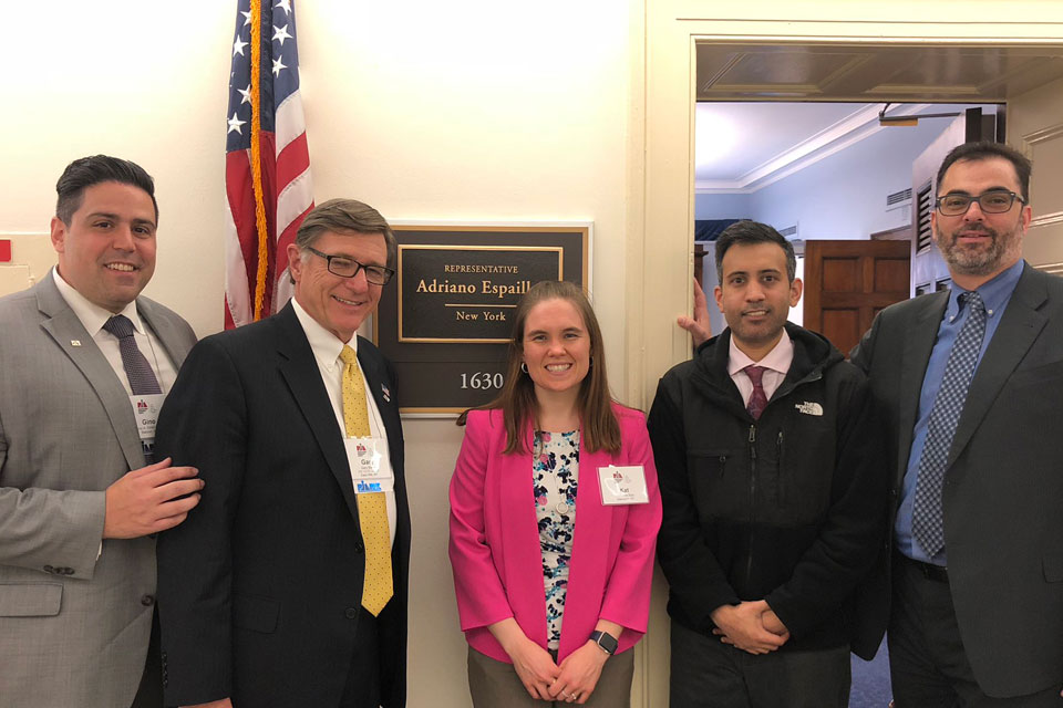 L-R: PIANY Secretary Gino A. Orrino, CPIA; PIANY Director Gary Slavin, CLTC, CIC; PIANY Government & Industry Affairs Specialist Katherine “Kat” Slye; legislative assistant to Rep. Adriano Esplaillat, D-13, Shahryar Baig; and PIANY Vice President Anthony Kammas.